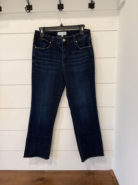 Risen Dark Indigo Wide-Leg Cropped Jeans with Frayed Hem sz 11/30